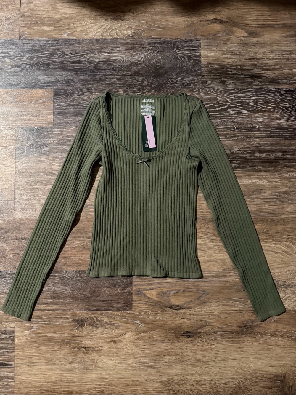 wild fable Sage Green Ribbed Scoop-Neck Long Sleeve